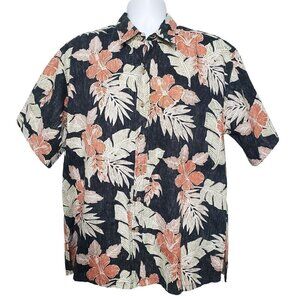 Cooke Street Floral Reverse Print Shirt Hawaiian Hibiscus Cotton Aloha Mens XL